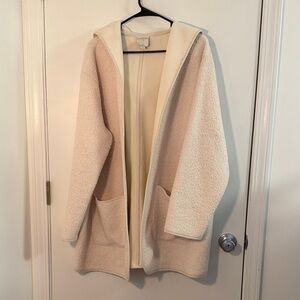 JOIE Hooded Open Front Jacket, Cream, 2X